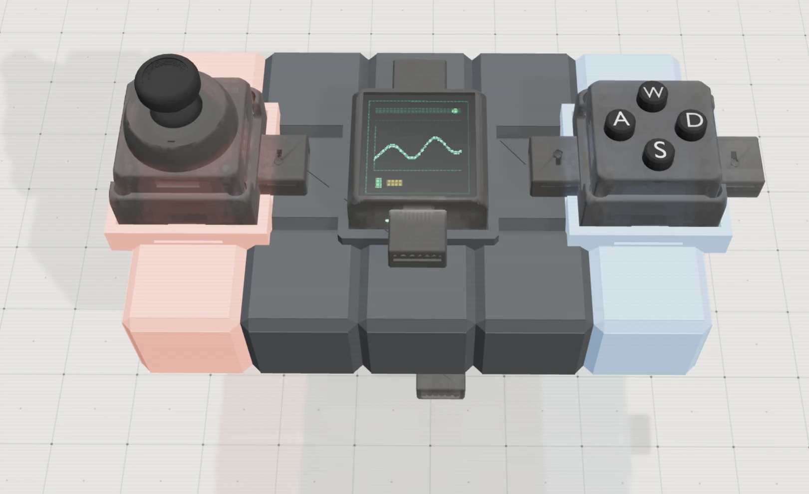 A modular game console assembled in OysCat Workspace